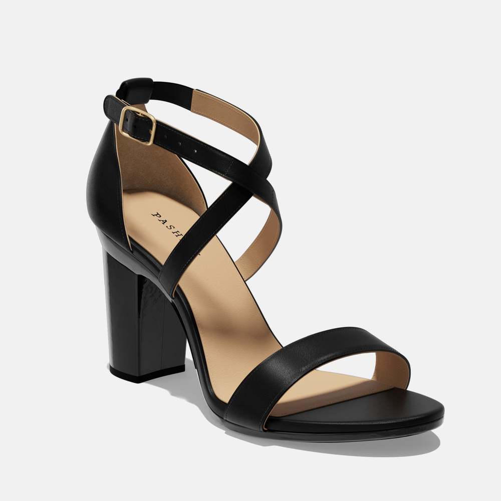CONVERTIBLE HEEL - Pashion 1.0 The Sandal - Coal Leather Block 4 inch